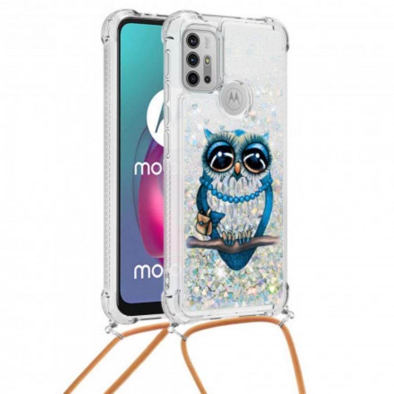 Capa Para Moto G30 / G10 De celular Cordão De Lantejoulas Miss Owl