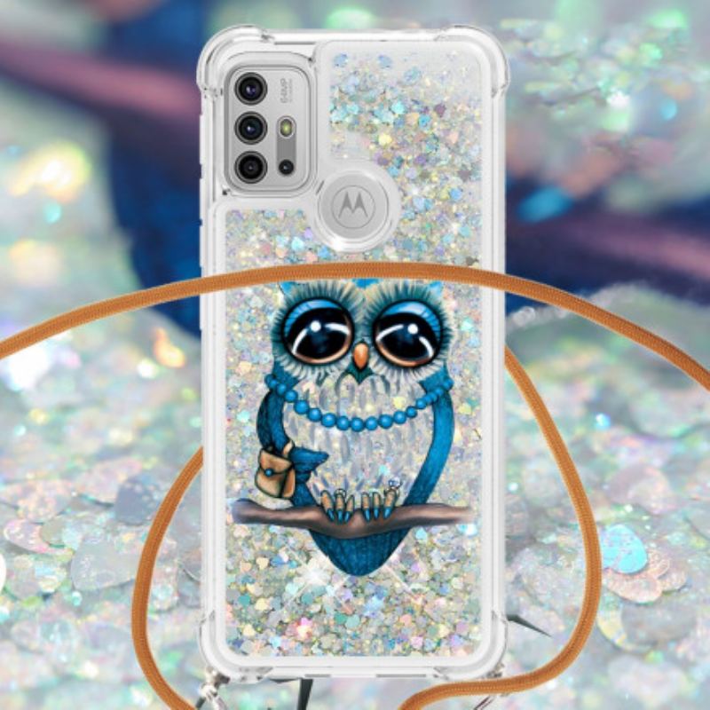 Capa Para Moto G30 / G10 De celular Cordão De Lantejoulas Miss Owl