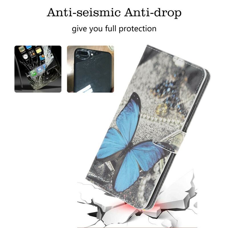 Capa De Couro Para Samsung Galaxy Note 10 Plus Borboleta Azul