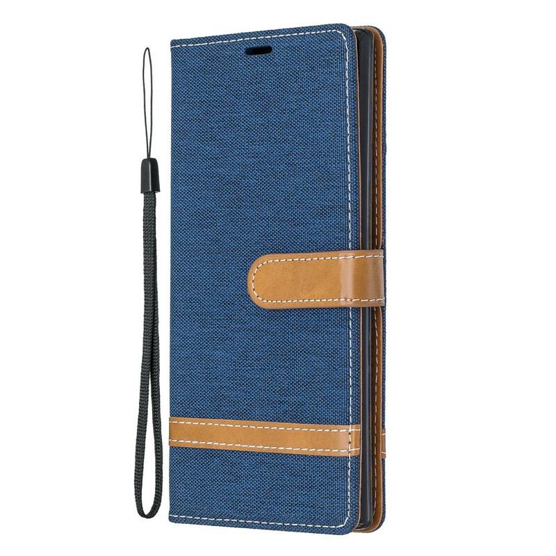 Capa De Couro Para Samsung Galaxy Note 10 Plus De Cordão Correia Efeito Tecido E Couro