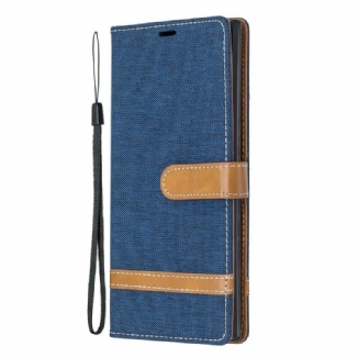 Capa De Couro Para Samsung Galaxy Note 10 Plus De Cordão Correia Efeito Tecido E Couro