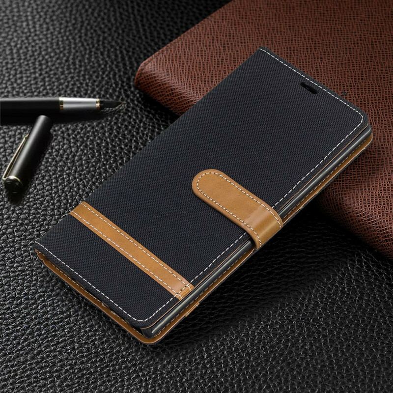 Capa De Couro Para Samsung Galaxy Note 10 Plus De Cordão Correia Efeito Tecido E Couro