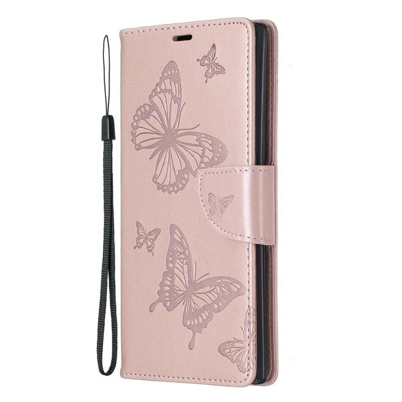 Capa De Couro Para Samsung Galaxy Note 10 Plus De Cordão Magníficas Borboletas Thong