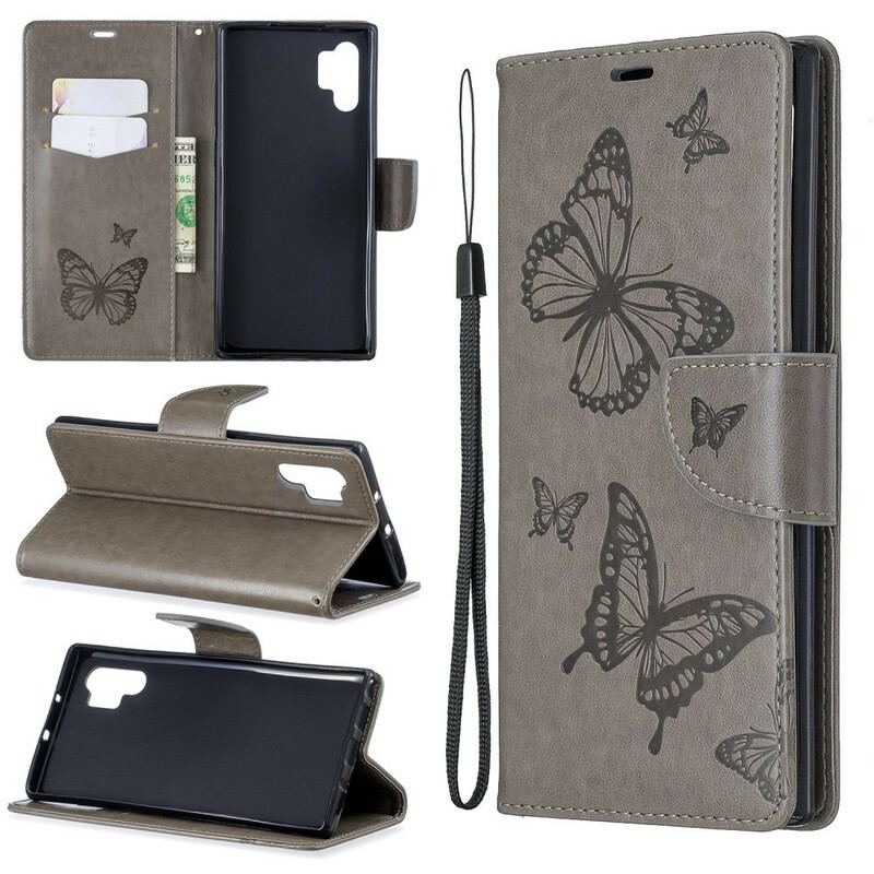 Capa De Couro Para Samsung Galaxy Note 10 Plus De Cordão Magníficas Borboletas Thong