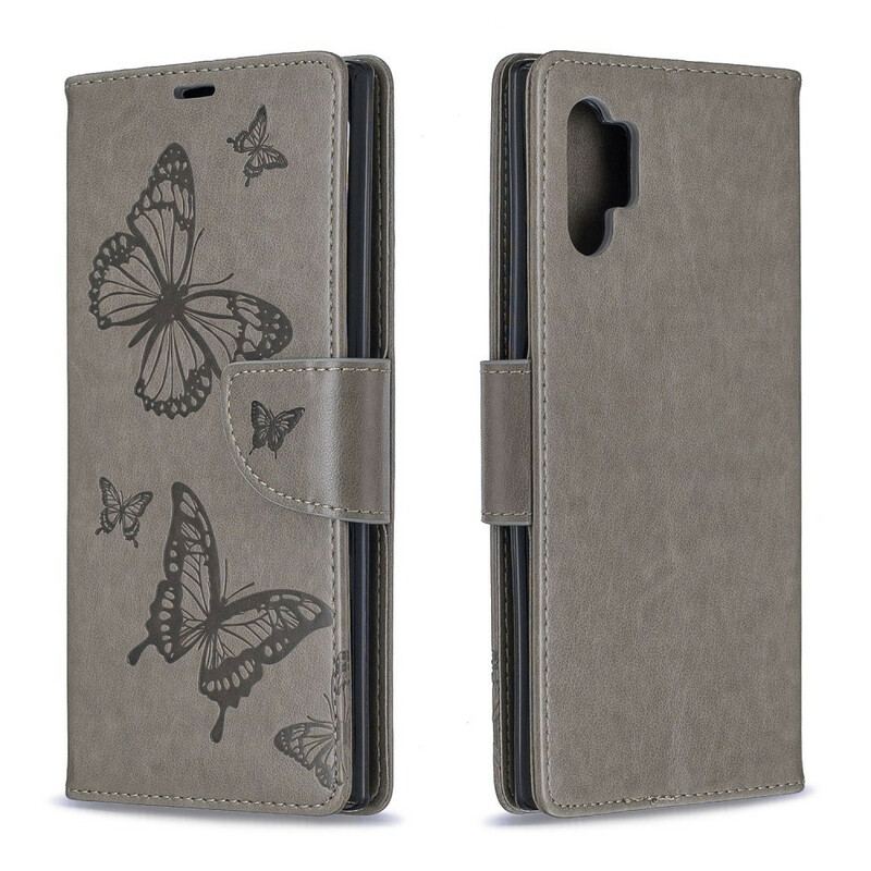 Capa De Couro Para Samsung Galaxy Note 10 Plus De Cordão Magníficas Borboletas Thong