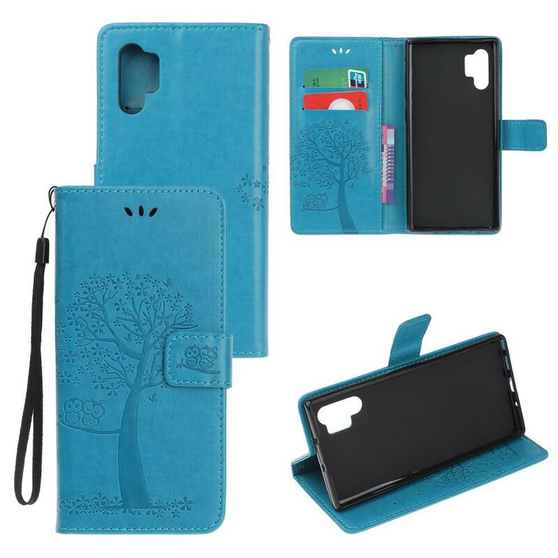 Capa Em Pele Para Samsung Galaxy Note 10 Plus De Cordão Tanga E Corujas