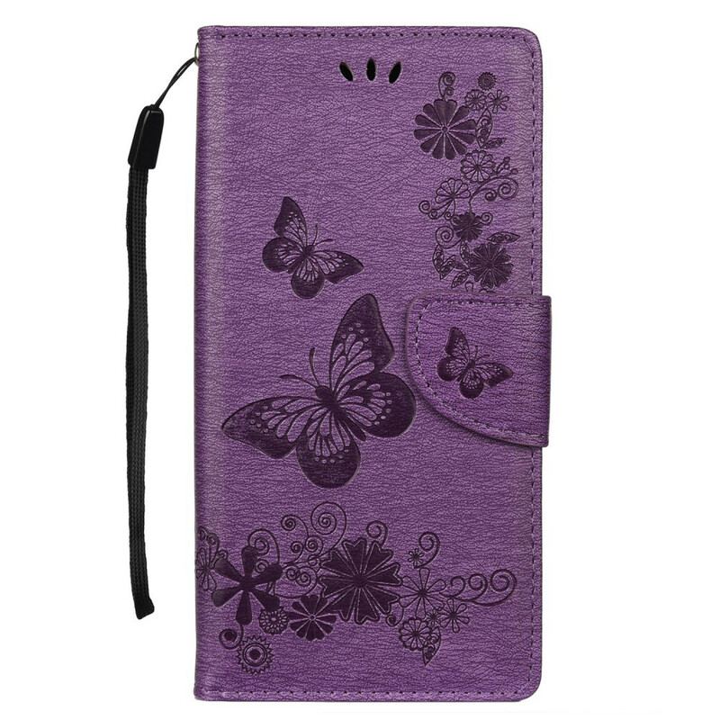 Capa Flip Para Samsung Galaxy Note 10 Plus De Cordão Borboletas E Laços De Flores