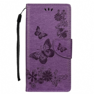 Capa Flip Para Samsung Galaxy Note 10 Plus De Cordão Borboletas E Laços De Flores