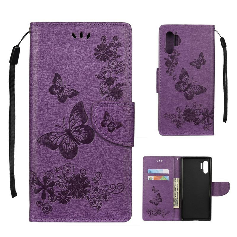 Capa Flip Para Samsung Galaxy Note 10 Plus De Cordão Borboletas E Laços De Flores