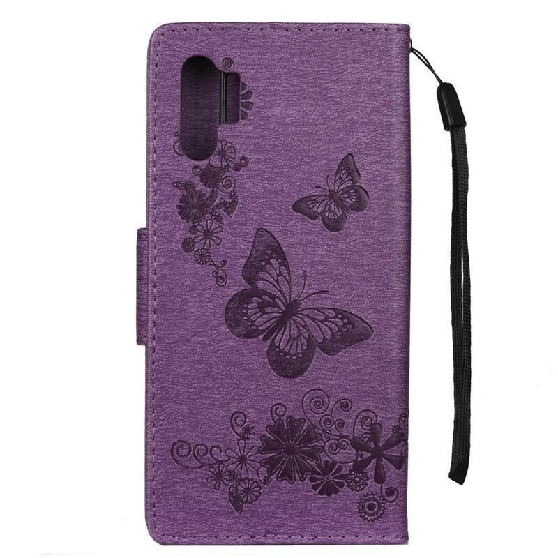 Capa Flip Para Samsung Galaxy Note 10 Plus De Cordão Borboletas E Laços De Flores