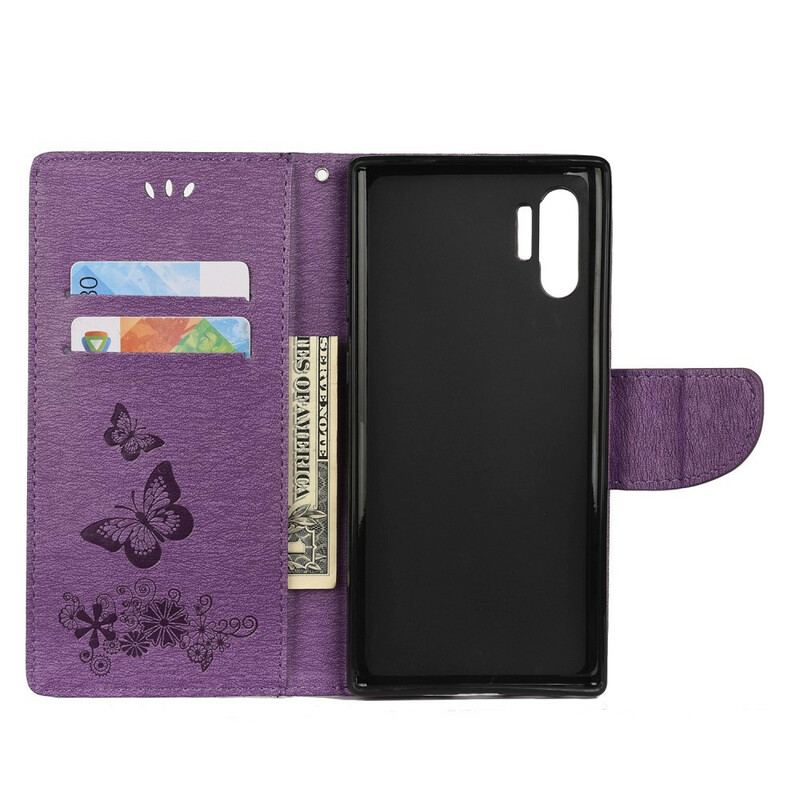 Capa Flip Para Samsung Galaxy Note 10 Plus De Cordão Borboletas E Laços De Flores