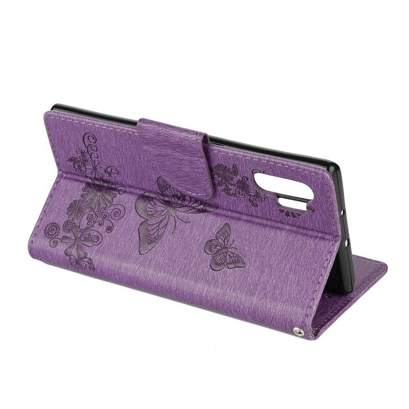 Capa Flip Para Samsung Galaxy Note 10 Plus De Cordão Borboletas E Laços De Flores