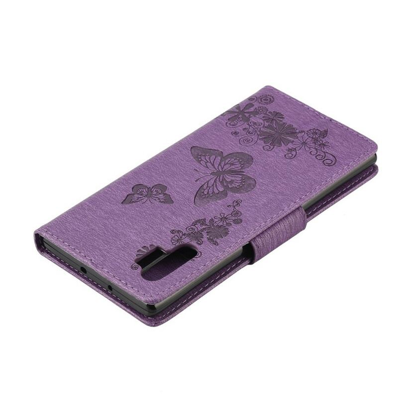 Capa Flip Para Samsung Galaxy Note 10 Plus De Cordão Borboletas E Laços De Flores