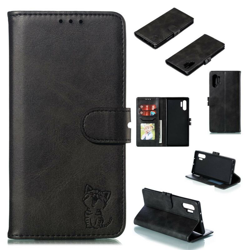 Capa Flip Para Samsung Galaxy Note 10 Plus Gatinho De Couro Falso