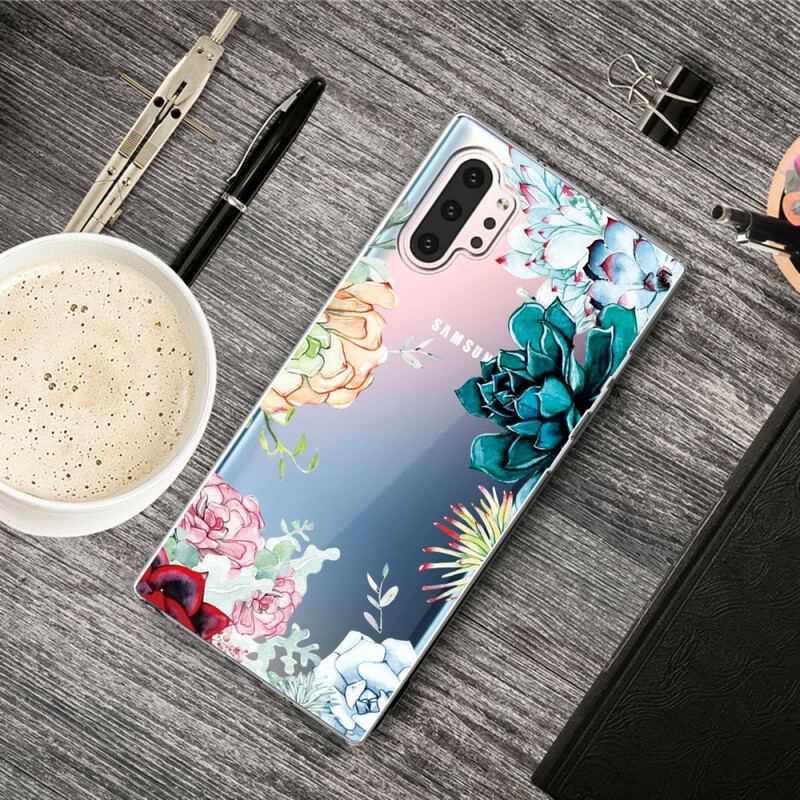 Capa Para Samsung Galaxy Note 10 Plus Flores Em Aquarela Sem Costura