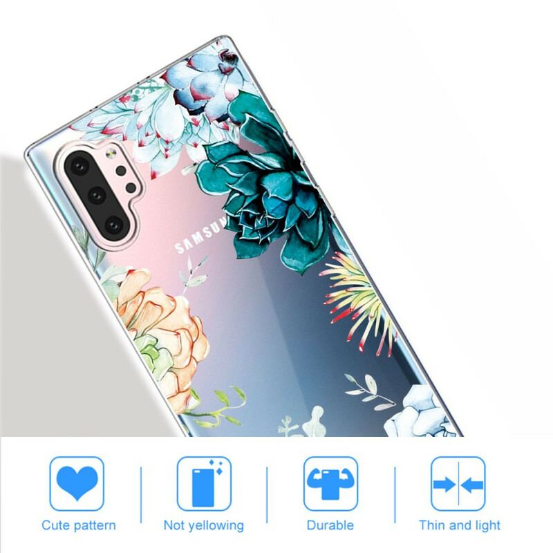 Capa Para Samsung Galaxy Note 10 Plus Flores Em Aquarela Sem Costura