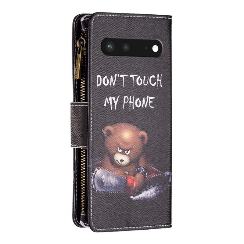 Capa Em Pele Para Google Pixel 7 Capa Tipo Carteira Carteira Urso Perigoso