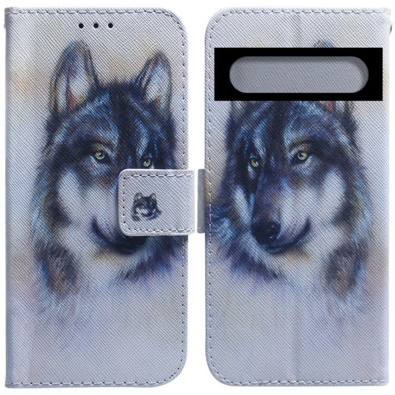 Capa Flip Para Google Pixel 7 Aquarela Lobo