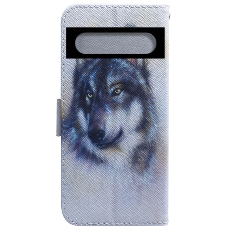 Capa Flip Para Google Pixel 7 Aquarela Lobo