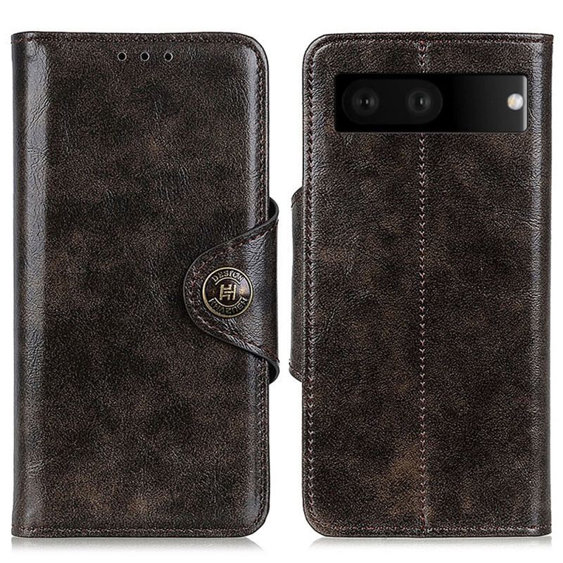 Capa Flip Para Google Pixel 7 Botão De Imitação De Couro Envernizado Khazneh