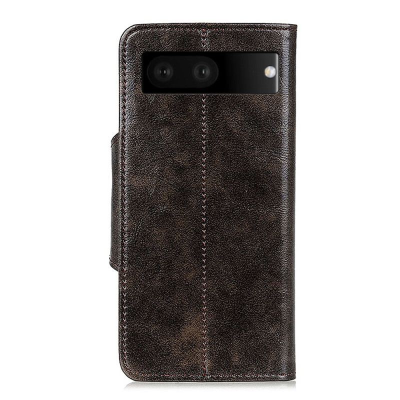 Capa Flip Para Google Pixel 7 Botão De Imitação De Couro Envernizado Khazneh