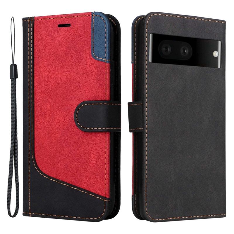 Capa Flip Para Google Pixel 7 De Cordão Cinta Tricolor