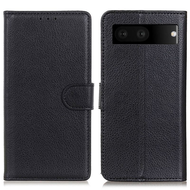 Capa Flip Para Google Pixel 7 Couro Sintético De Lichia Tradicional