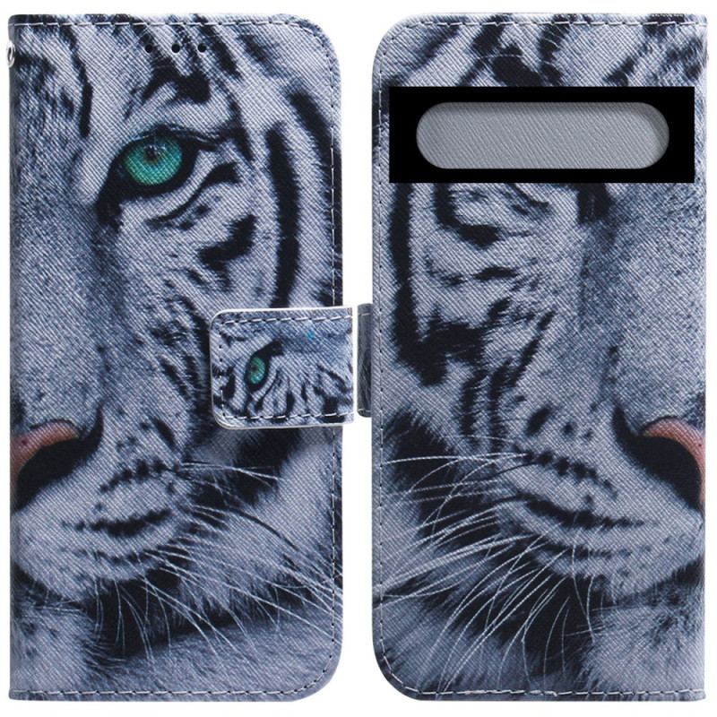 Capa Flip Para Google Pixel 7 Tigre Branco