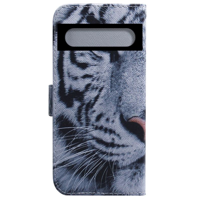 Capa Flip Para Google Pixel 7 Tigre Branco