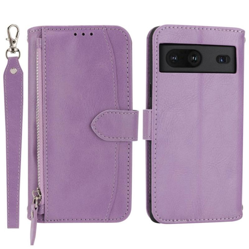 Capa Flip Para Google Pixel 7 Capa Tipo Carteira Carteira Com Cordão E Alça De Ombro