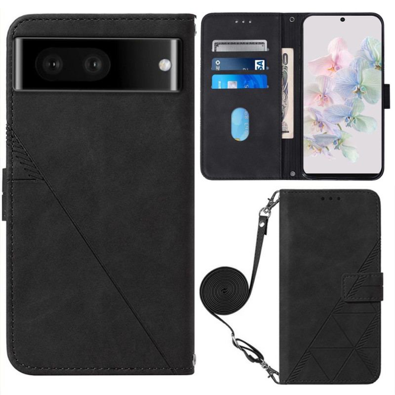 Capa Flip Para Google Pixel 7 Triângulos Com Alça De Ombro