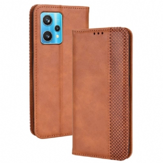 Capa De Celular Para Realme 9 5G Flip Efeito Couro Vintage Estilizado