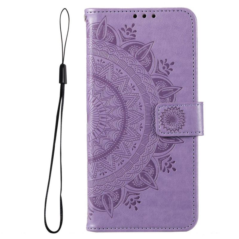 Capa De Couro Para Samsung Galaxy M33 5G De Cordão Mandala Do Sol Strappy