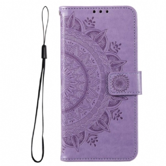 Capa De Couro Para Samsung Galaxy M33 5G De Cordão Mandala Do Sol Strappy