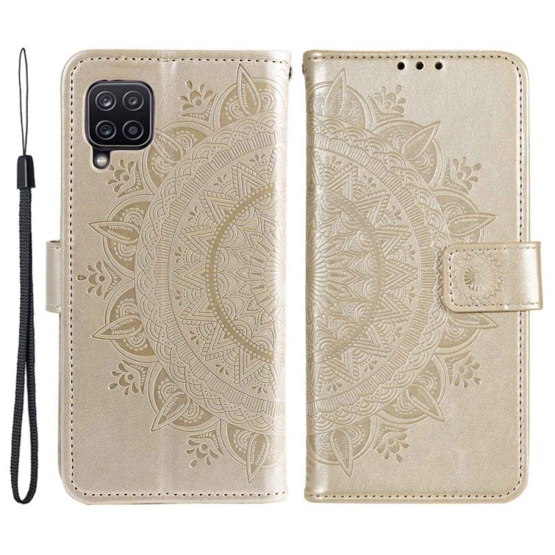 Capa De Couro Para Samsung Galaxy M33 5G De Cordão Mandala Do Sol Strappy