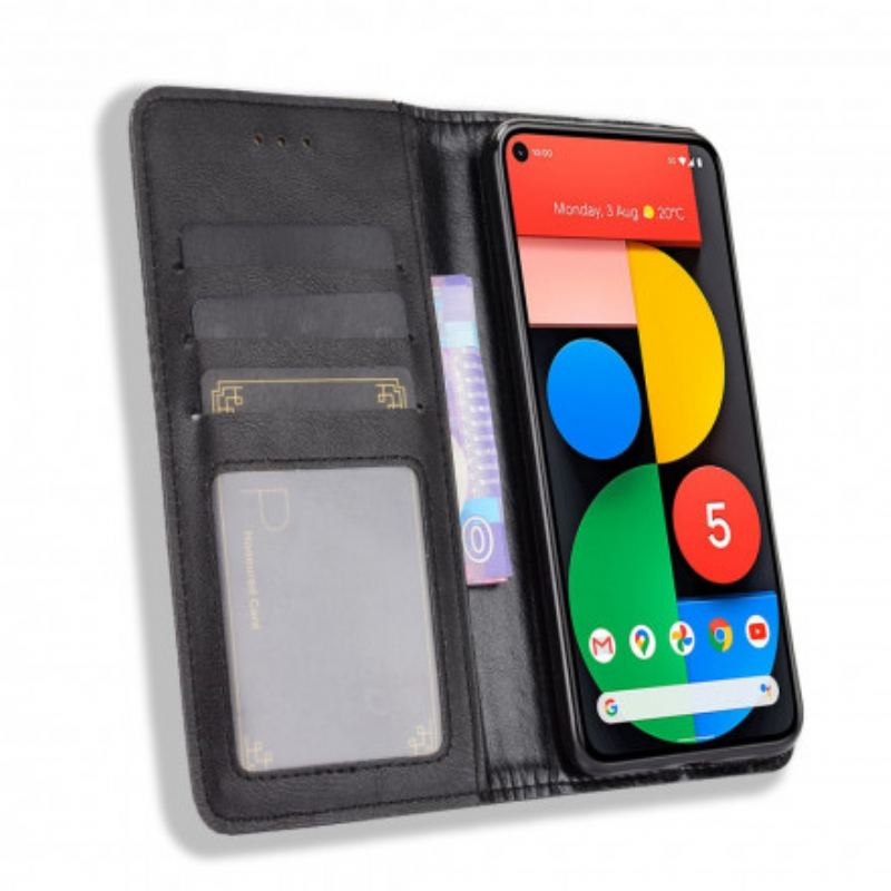 Capa De Celular Para Google Pixel 5 Flip Efeito Couro Vintage Estilizado