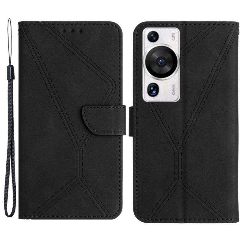 Capa Em Pele Para Huawei P60 Pro Linha Efeito Couro