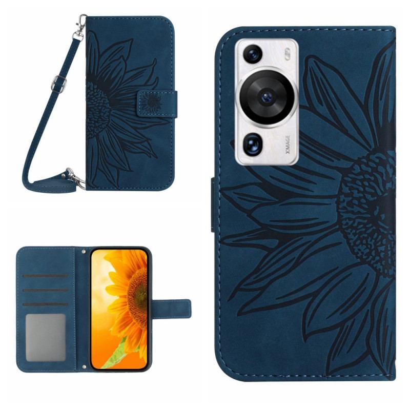 Capa Flip Para Huawei P60 Pro Girassol E Alça De Ombro