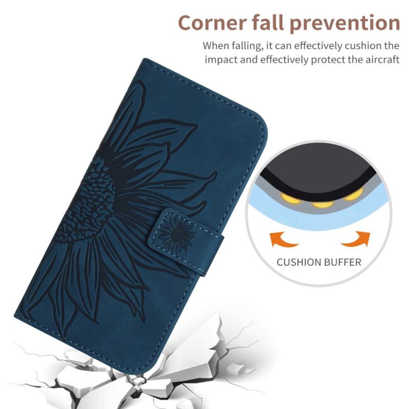 Capa Flip Para Huawei P60 Pro Girassol E Alça De Ombro