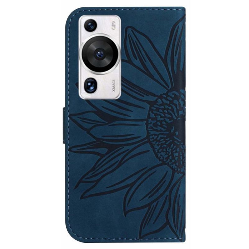 Capa Flip Para Huawei P60 Pro Girassol E Alça De Ombro