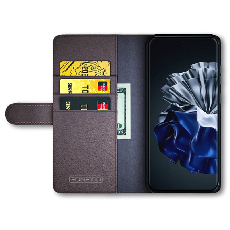 Capa Folio Para Huawei P60 Pro Couro Genuíno