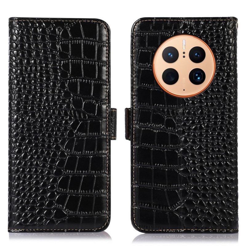 Capa Flip Para Huawei Mate 50 Pro Rfid Estilo Crocodilo