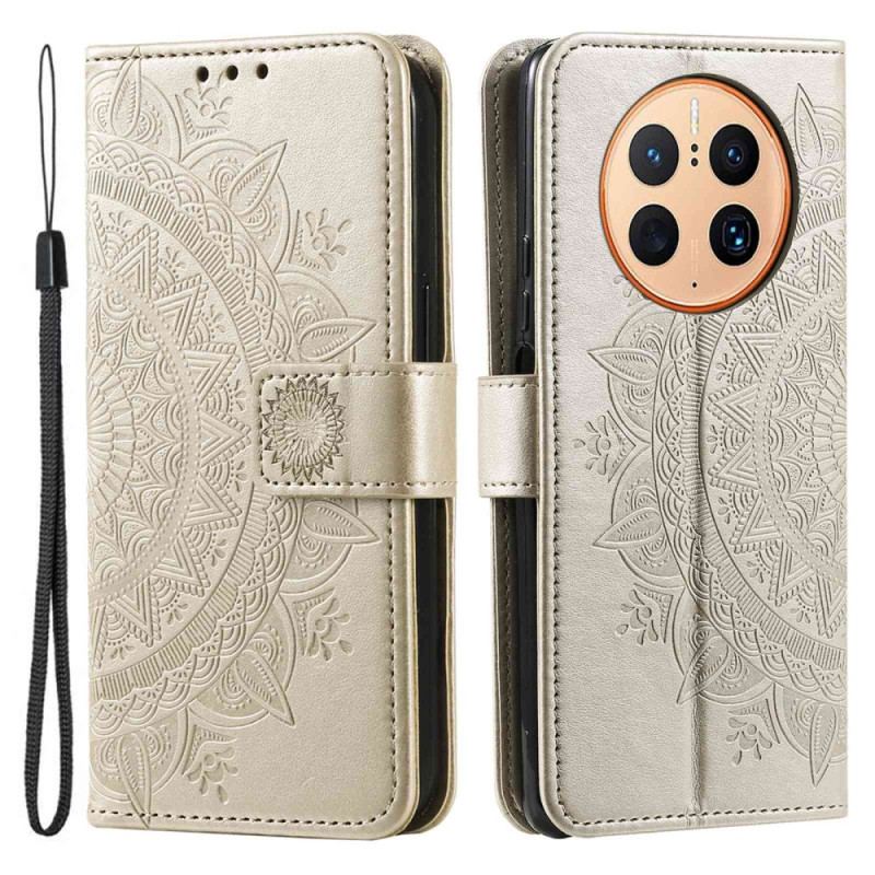 Capa Folio Para Huawei Mate 50 Pro Mandala Sol Com Cordão