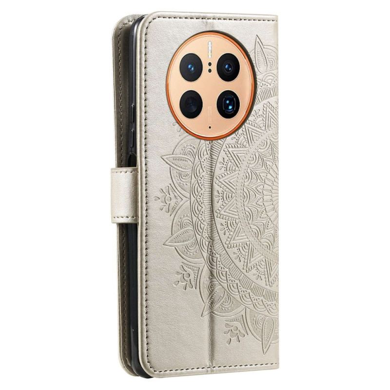 Capa Folio Para Huawei Mate 50 Pro Mandala Sol Com Cordão