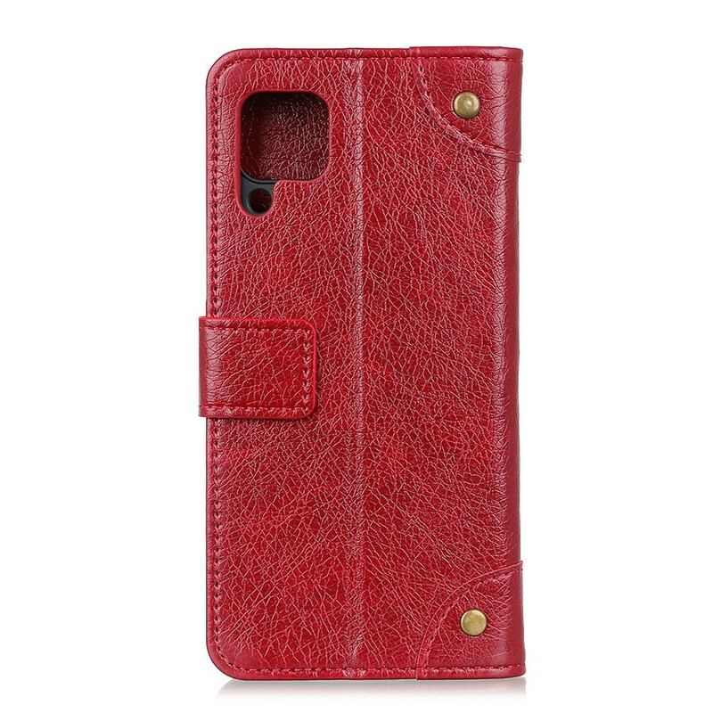 Capa De Celular Para Samsung Galaxy A42 5G Flip Rebites De Couro Napa Rachado