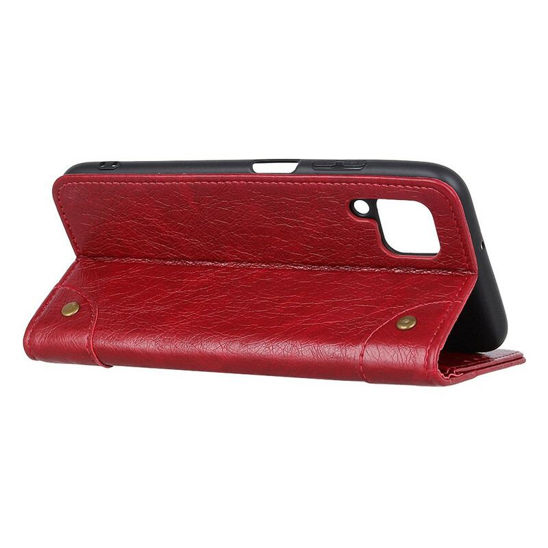 Capa De Celular Para Samsung Galaxy A42 5G Flip Rebites De Couro Napa Rachado