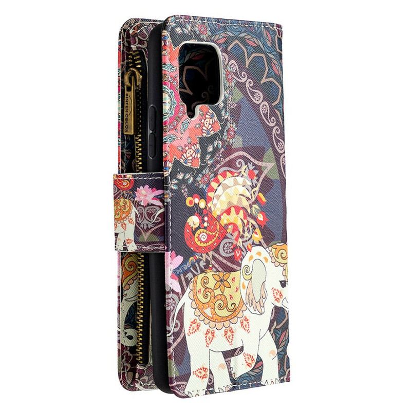 Capa De Couro Para Samsung Galaxy A42 5G Bolso Elefante Com Zíper