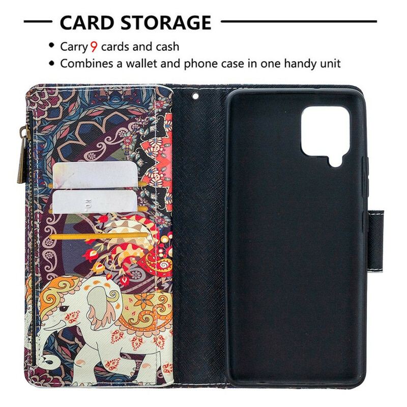 Capa De Couro Para Samsung Galaxy A42 5G Bolso Elefante Com Zíper