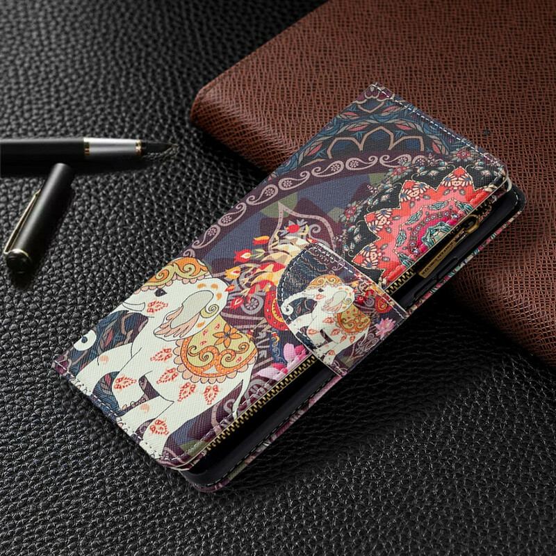 Capa De Couro Para Samsung Galaxy A42 5G Bolso Elefante Com Zíper