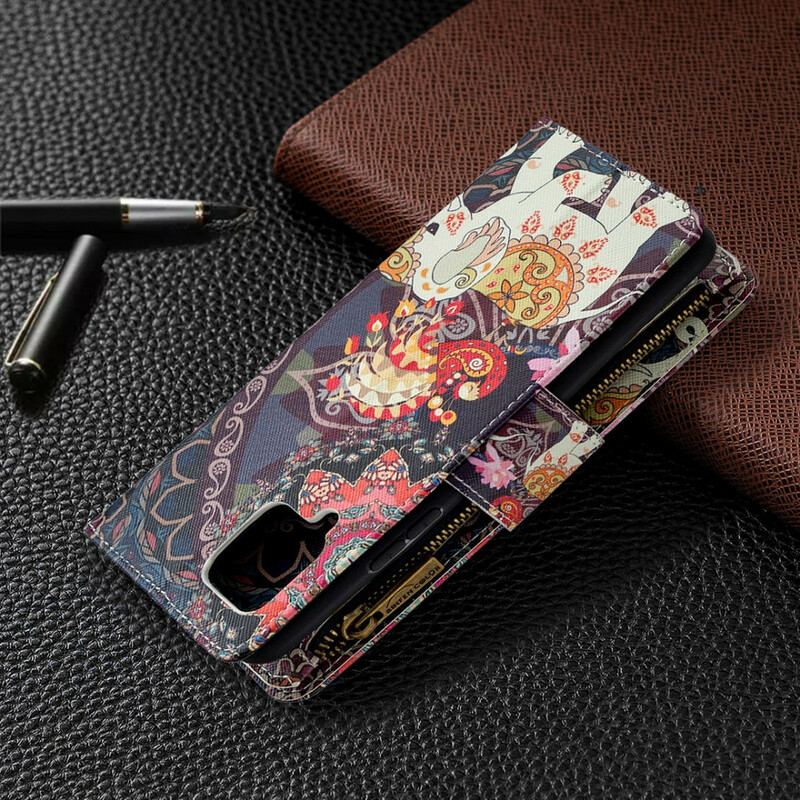 Capa De Couro Para Samsung Galaxy A42 5G Bolso Elefante Com Zíper